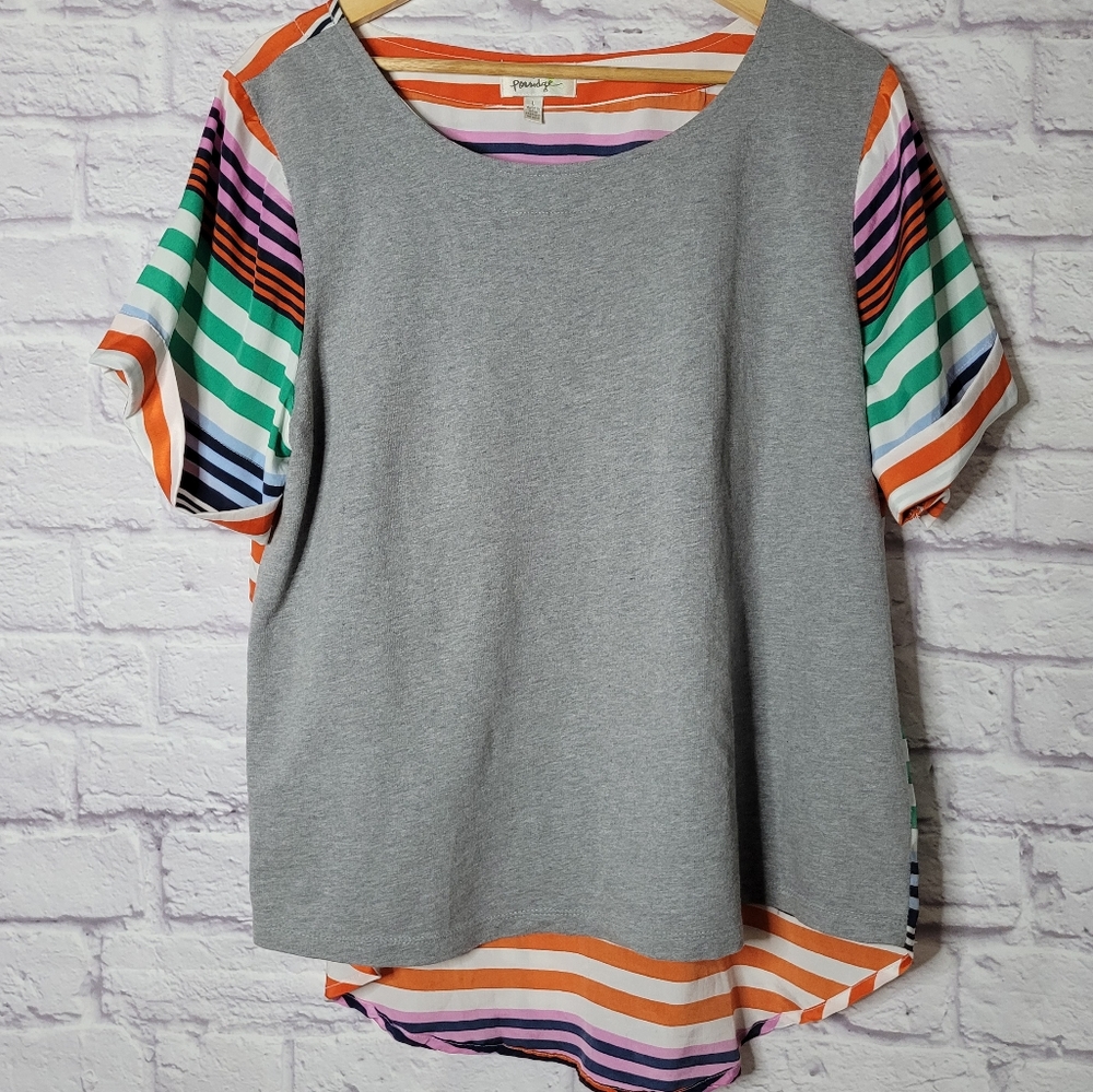 Anthropologie Porridge Gray/Multi  Striped Tunic Blouse Large